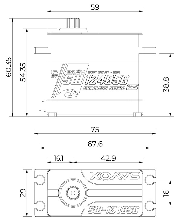 Savöx SW-1240SG Servo 65Kg 0.17s HV Alu Coreless Ståldrev WP