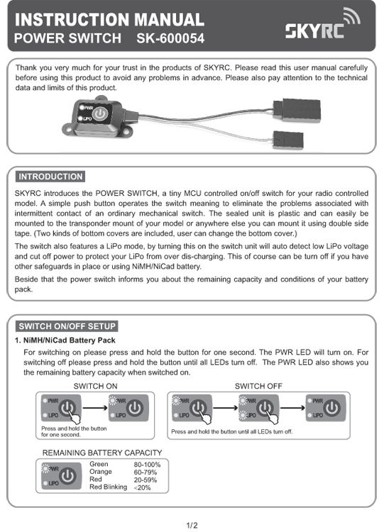 SkyRC Power Switch Elektronisk strömbrytare 10A
