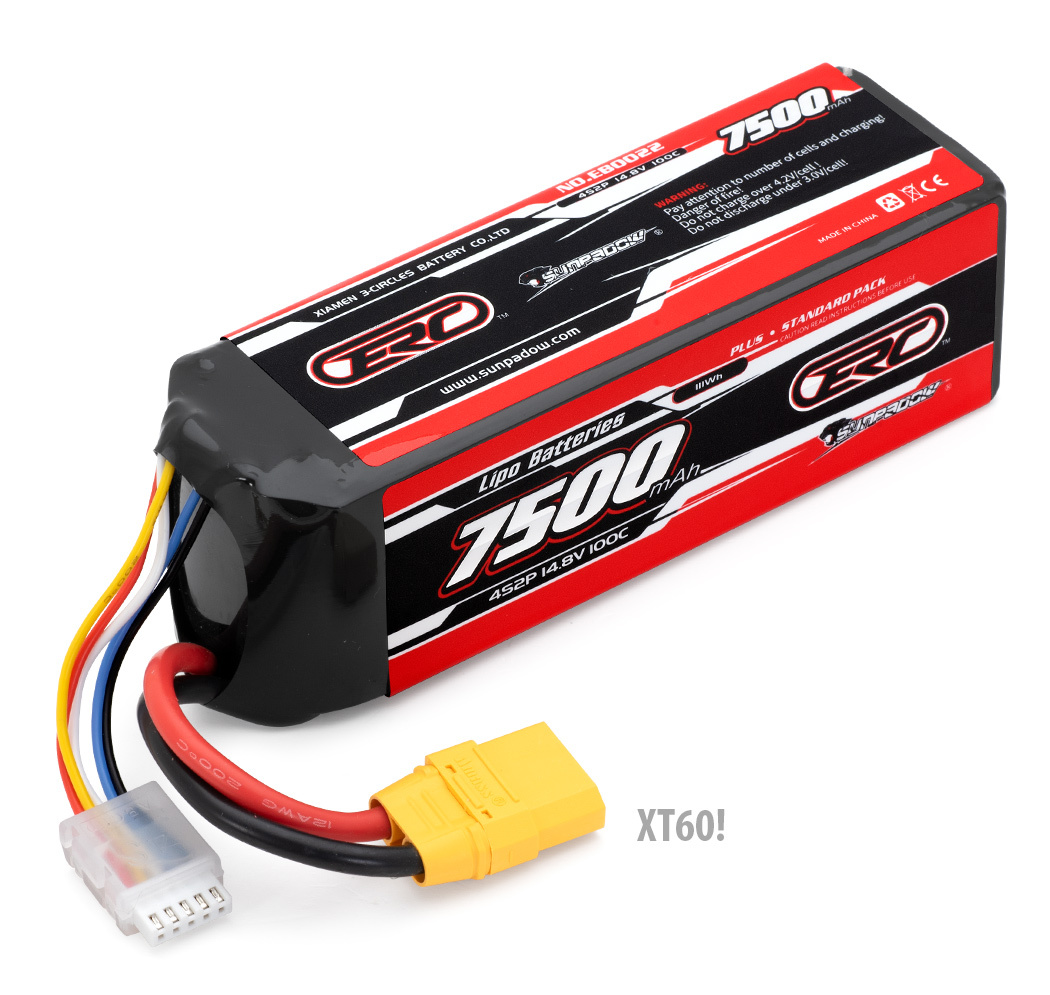 Sunpadow Li-Po Batteri 4S 14.8V 7500mAh 100C XT60-Kontakt