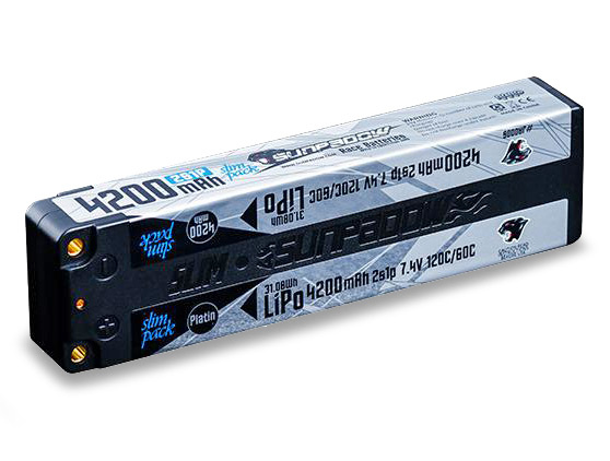 Sunpadow Li-Po Batteri 2S 7,4V 4200mAh 120C Slim Stick Platin